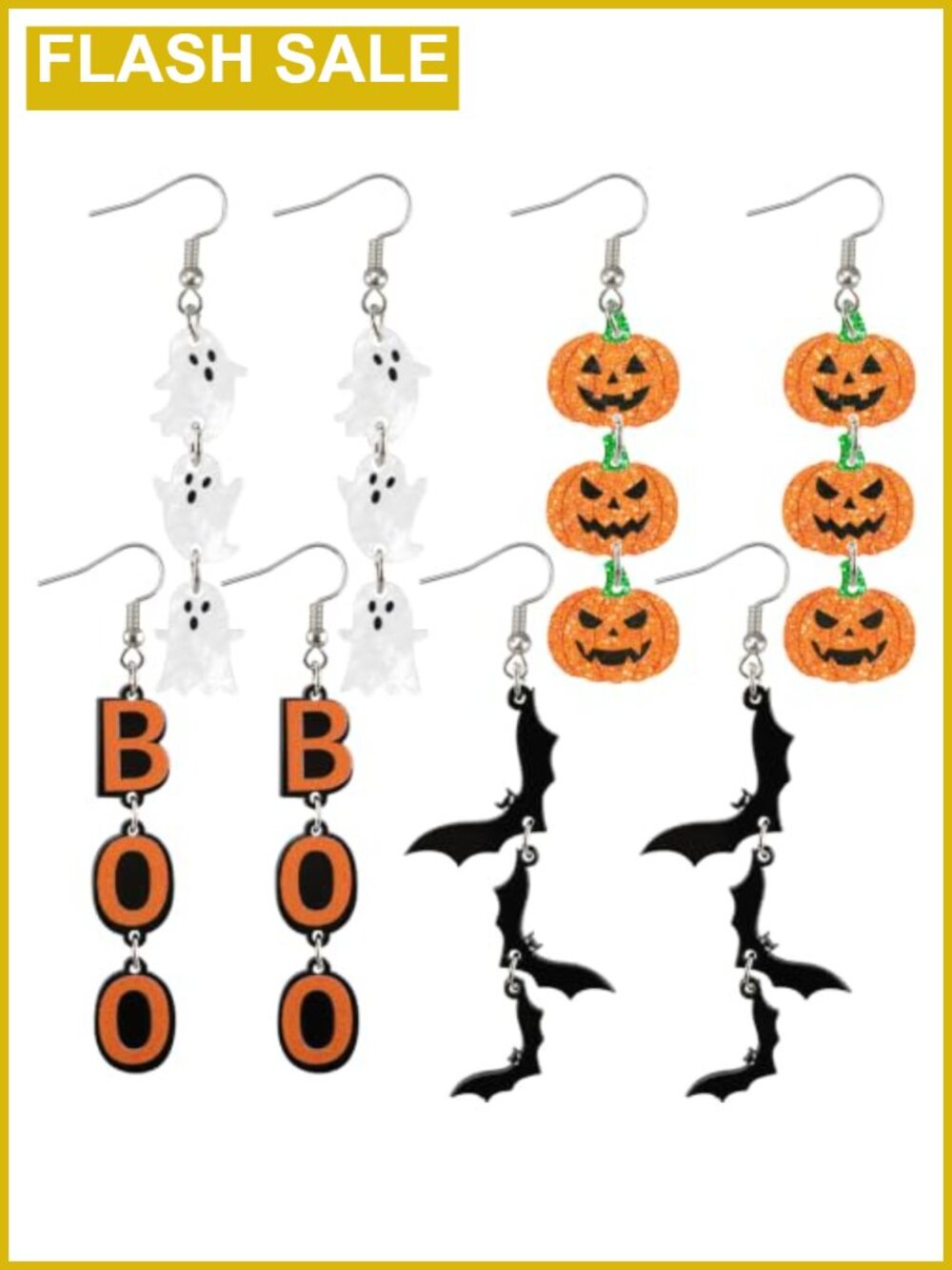 4 Pairs Halloween Acrylic Dangle Earrings